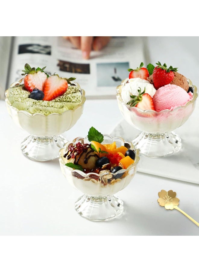 LYNLYN 4PCS Glass Dessert Bowls Set, 200ml Clear Ice Cream Cups with Flower Spoons, Elegant Glass Bowls for Sundae, Fruit, Salad, Snack and Party Serving - Image 4